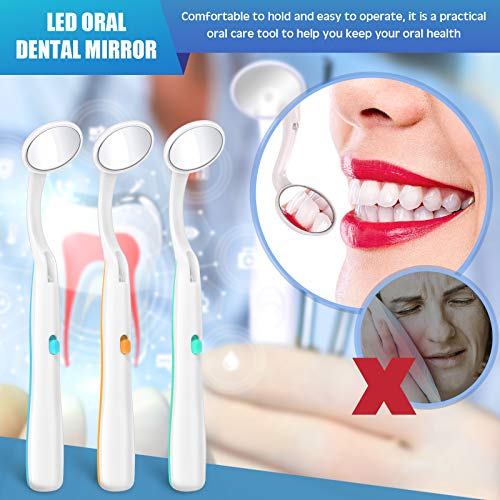 3 Pieces Dental Mouth Mirror with Light Oral Mirror LED Teeth Inspection Mirror Anti-Fog Teeth Mouth Inspection Mirror Curve Angle Oral Care Tools Dentist Home Use Tools