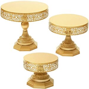 weharnar gold cake stand set - 3 pcs metal cupcake holders for dessert table round gorgeous dessert display stands trays set for christmas, wedding, birthday, bridal & baby shower, tea party