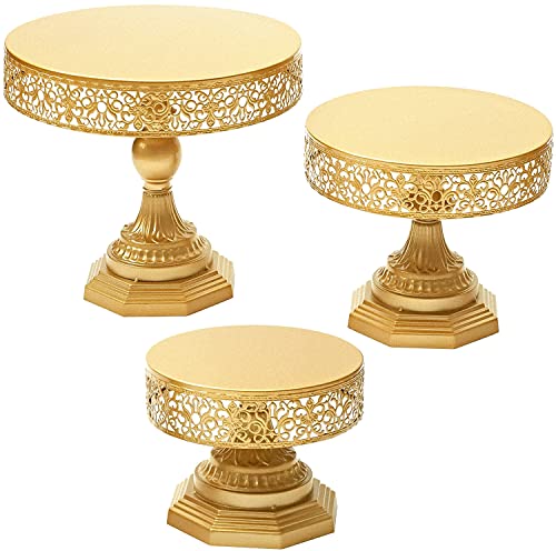 weharnar Gold Cake Stand Set - 3 Pcs Metal Cupcake Holders for Dessert Table Round Gorgeous Dessert Display Stands Trays Set for Christmas, Wedding, Birthday, Bridal & Baby Shower, Tea Party