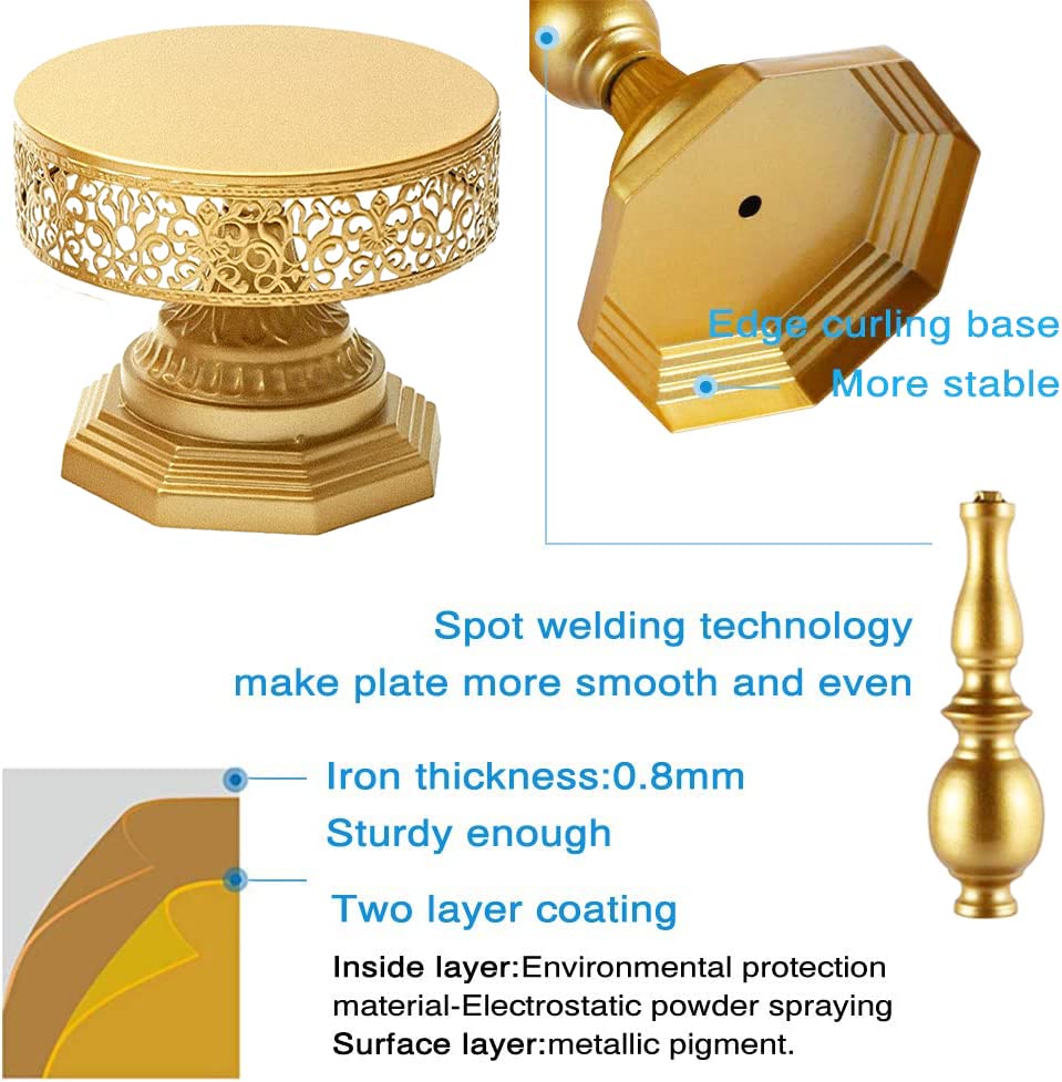 weharnar Gold Cake Stand Set - 3 Pcs Metal Cupcake Holders for Dessert Table Round Gorgeous Dessert Display Stands Trays Set for Christmas, Wedding, Birthday, Bridal & Baby Shower, Tea Party