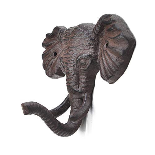 Geenite Antiqued Reproduction Cast Iron Elephant Head Single Hook Hanger Animal Shaped Coat Hat Hooks Heavy Duty Iron Art Decorative 1 pc