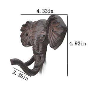 Geenite Antiqued Reproduction Cast Iron Elephant Head Single Hook Hanger Animal Shaped Coat Hat Hooks Heavy Duty Iron Art Decorative 1 pc