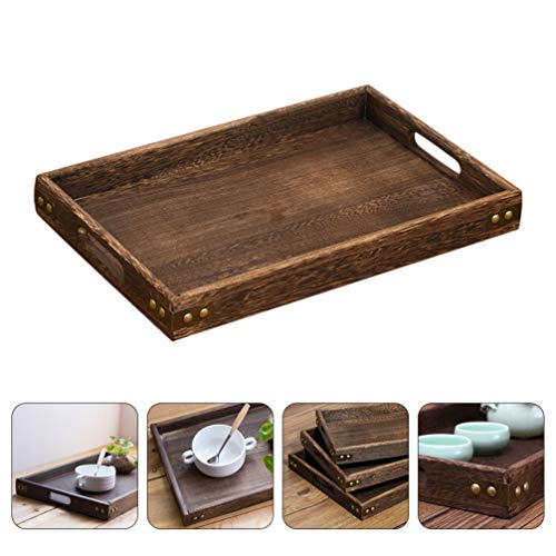 Bamboo Tea Serving Tray Wood Tea Serving Tray Breakfast Serving Tray Cafe Ottoman Tray Snack Dessert Appetizer Tray Jewelry Plate Party Platter for Kitchen Christmas Holiday