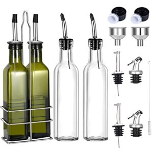 gusnilo olive oil dispenser, oil vinegar cruet, square tall glass bottle w/stainless steel pourer spout set of 2-8 oz(ounce)