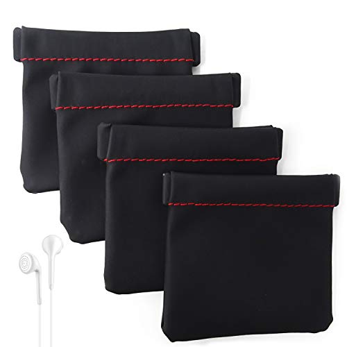 HONBAY 4PCS PU Leather Earphone Pouch Headphone Storage Bag with Snap Spring Closure for Carrying or Storing Headphones