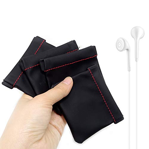 HONBAY 4PCS PU Leather Earphone Pouch Headphone Storage Bag with Snap Spring Closure for Carrying or Storing Headphones