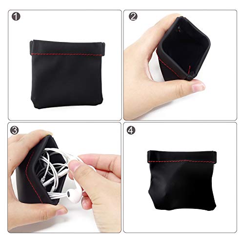 HONBAY 4PCS PU Leather Earphone Pouch Headphone Storage Bag with Snap Spring Closure for Carrying or Storing Headphones