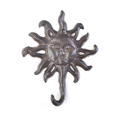 Geenite Antiqued Cast Iron Sun Head Single Hook Hanger Animal Shaped Coat Hat Hooks Heavy Duty Iron Art Decorative 1 pc