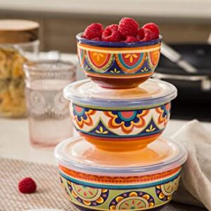 Bico Tunisian Ceramic Bowl with Air Tight Lid Set of 3(27oz, 18oz, 9oz each), Prep bowls, Food Storage Bowl for Salad, Snacks, Fruits, Microwave and Dishwasher Safe