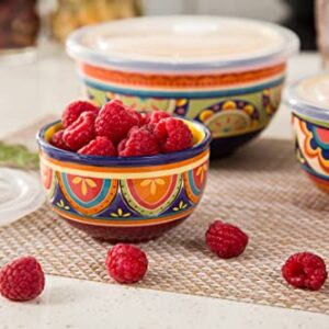 Bico Tunisian Ceramic Bowl with Air Tight Lid Set of 3(27oz, 18oz, 9oz each), Prep bowls, Food Storage Bowl for Salad, Snacks, Fruits, Microwave and Dishwasher Safe