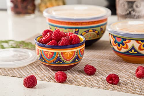 Bico Tunisian Ceramic Bowl with Air Tight Lid Set of 3(27oz, 18oz, 9oz each), Prep bowls, Food Storage Bowl for Salad, Snacks, Fruits, Microwave and Dishwasher Safe