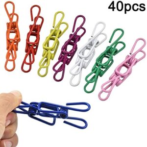 40 Pcs Clothes Line Clips, Utility Clothes Pegs Hanger, Windproof Clothespin, Strong Metal Laundry Hanging Clips for Washing Line, Towel, Paper Binding and Snacks Sealing, Random Color