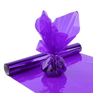 purple cellophane wrap roll, translucent purple cellophane wrapping paper, 16 inch width x 100 ft long colored cellophane rolls for gift baskets, diy arts crafts decoration and more