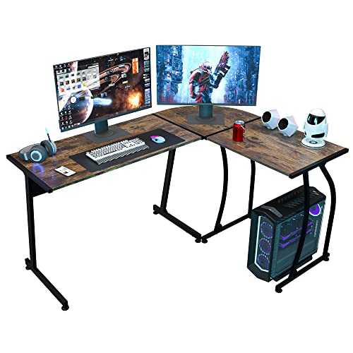 SUPER DEAL L-Shaped Corner Desk Computer Gaming Desk - Modern Home PC Table Office Writing Workstation, Bright Walnut