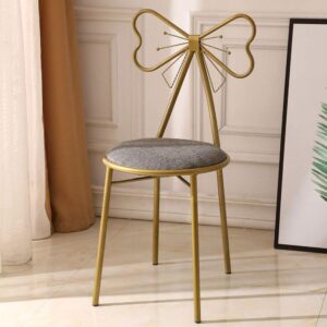 volowoo vanity stool, butterfly backrest wrought iron leather makeup stool dressing stool decor for dressing room, bedroom (grey)