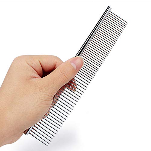 Pet Steel Comb Stainless Steel Grooming Comb with Rounded Ends Steel Combs for Dog Cat Steel Greyhound Comb Stainless Steel Cats Teeth Comb Professional Grooming Tool for Long and Short Haired Dogs