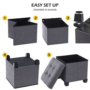 APICIZON 13 inches Small Storage Ottoman Cube, Foot Stool Foldable Storage Footrest with 4 Plastic Legs for Living Room Bedroom, Grey