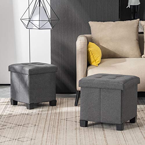 APICIZON 13 inches Small Storage Ottoman Cube, Foot Stool Foldable Storage Footrest with 4 Plastic Legs for Living Room Bedroom, Grey