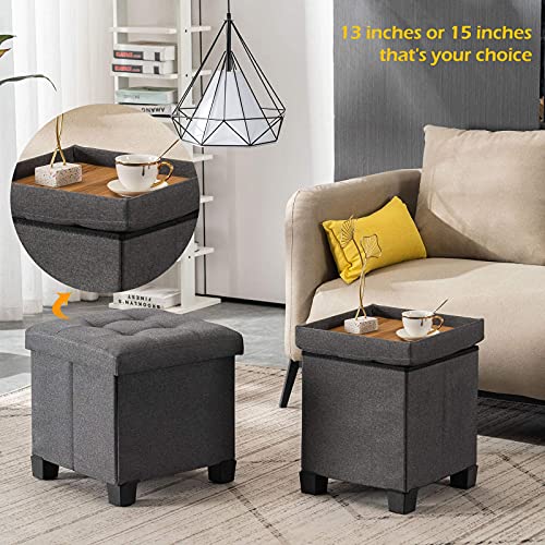 APICIZON 13 inches Small Storage Ottoman Cube, Foot Stool Foldable Storage Footrest with 4 Plastic Legs for Living Room Bedroom, Grey