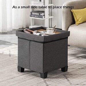 APICIZON 13 inches Small Storage Ottoman Cube, Foot Stool Foldable Storage Footrest with 4 Plastic Legs for Living Room Bedroom, Grey