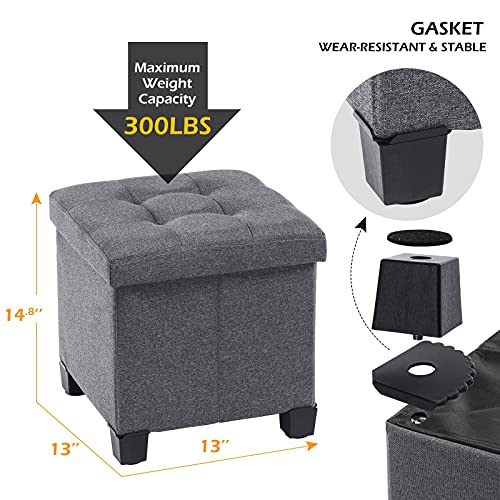 APICIZON 13 inches Small Storage Ottoman Cube, Foot Stool Foldable Storage Footrest with 4 Plastic Legs for Living Room Bedroom, Grey