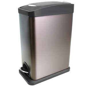 ctetc slim dark bronze stainless steel trash can with lid soft close and removable inner wastebasket, rectangular small garbage can for bathroom bedroom office, anti-fingerprint finish, 2.1gal/8l