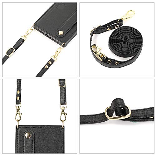 Samsung Galaxy S20 FE 5G Wallet Case,ZYZX Removable Adjustable Leather Strap Crossbody Card Holders Case Neck Strap Lanyard Purse Shoulder Strap w/Kickstand Case for Samsung Galaxy S20 FE 5G KB Black