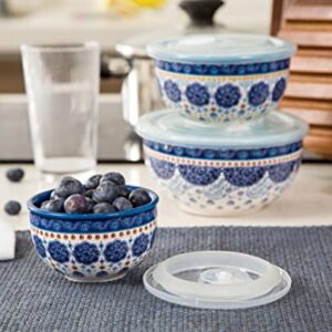 Bico Blue Talavera Ceramic Bowl with Air Tight Lid Set of 3(27oz, 18oz, 9oz each), Prep bowls, Food Storage Bowl for Salad, Snacks, Fruits, Microwave and Dishwasher Safe