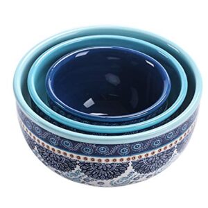 Bico Blue Talavera Ceramic Bowl with Air Tight Lid Set of 3(27oz, 18oz, 9oz each), Prep bowls, Food Storage Bowl for Salad, Snacks, Fruits, Microwave and Dishwasher Safe