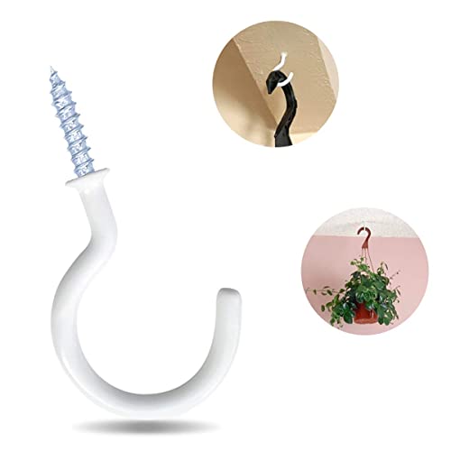 yuntop 12 Pack Vinyl Coated Ceiling Hooks,Screw-in Mug Hooks,Multi-Function Wall Hooks Kitchen Hooks Cup Hooks for Indoors Outdoors (White, 1-1/4 Inch)