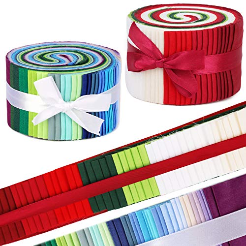 80 Pcs Roll Up Cotton Fabric Quilting Strips, Christmas Jelly Roll Fabric, Cotton Craft Fabric Bundle, Patchwork Craft Cotton Quilting Fabric, Cotton Fabric, Quilting Fabric(2.44x39.4in)