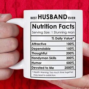 best husband ever gifts coffee mug, valentines day gift for husband, birthday gifts from wife for husband, nutrition facts mugs, white, 11oz