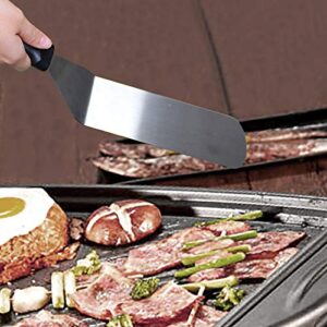 KUFUNG Grill Turner, Stainless Steel Metal Griddle Spatula, Steak Pizza Shovel Teppanyaki Shovel with Beveled Edges great for BBQ Grill Flat Top (2.8x7.3 inch(Solid), Black)