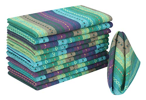 Cloth Napkins,Cotton Napkins,Dinner Napkins Cloth,Dinner Napkins,Cloth Napkins Set of 12 Cotton,Napkins Cloth,Cloth Napkins Cotton,Cotton Dinner Napkins, Salsa Stripe Napkins 18x18 Teal Multi