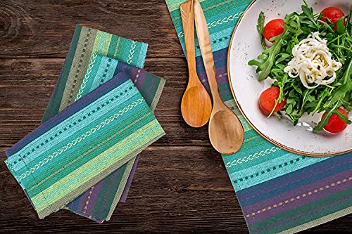 Cloth Napkins,Cotton Napkins,Dinner Napkins Cloth,Dinner Napkins,Cloth Napkins Set of 12 Cotton,Napkins Cloth,Cloth Napkins Cotton,Cotton Dinner Napkins, Salsa Stripe Napkins 18x18 Teal Multi