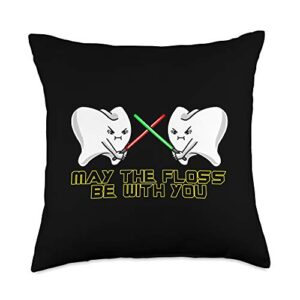 boredkoalas dentist throw pillow gifts may the floss be with you tooth fight cute dentist gift throw pillow, 18x18, multicolor