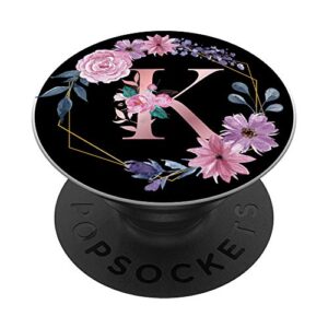 personalized women girls alphabet floral k initial letter popsockets popgrip: swappable grip for phones & tablets