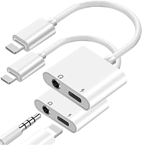 [Apple MFi Certified] 2 Pack Lightning to 3.5mm Headphones Jack Adapter for iPhone, 2 in 1 Charger +Aux Audio Splitter Dongle Adapter for iPhone 13/12/SE/11/Xs/XR/X/8 7 Support All iOS &Volume Control