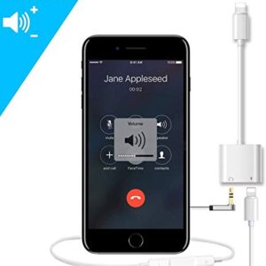 [Apple MFi Certified] 2 Pack Lightning to 3.5mm Headphones Jack Adapter for iPhone, 2 in 1 Charger +Aux Audio Splitter Dongle Adapter for iPhone 13/12/SE/11/Xs/XR/X/8 7 Support All iOS &Volume Control