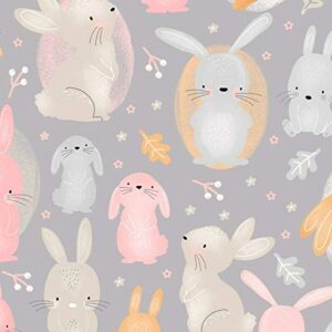 quality fabric baby bunny rabbits on grey flannel by the 1/4 yard (18x22)