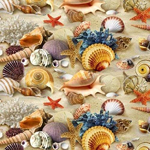 Quality Fabric Beach Sand Sea Shells Real on 100% Cotton 1/4 Yard (18x22)