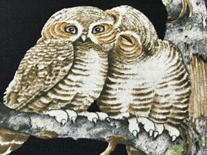 quality fabric woodland animals owls on black cotton square 5 x 5"