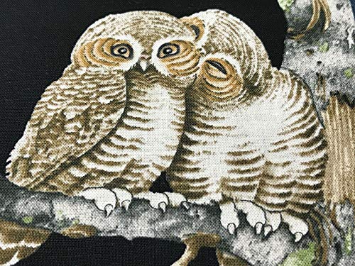 Quality Fabric Woodland Animals Owls on Black Cotton Square 5 x 5"