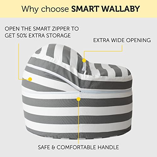 SMART WALLABY 2 Sizes in 1 Stuffed Animal Storage Bean Bag Chair Cover for Kids & Adults | Washable XL Stuffie Seat | 100% Cotton | Pouf Organizer for Plush Toys, Linens, Quilts & Pillows | Royal Grey