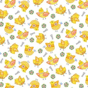 quality fabric baby chickens yellow chicks on white 100% cotton 1/4 yard (18x22)