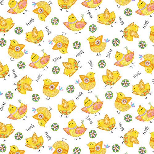 Quality Fabric Baby Chickens Yellow Chicks on White 100% Cotton 1/4 Yard (18x22)