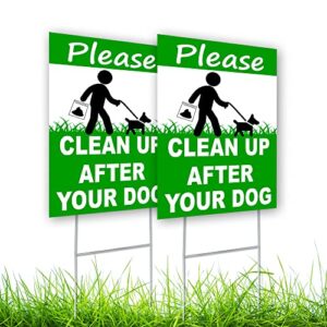 2 pcs clean up after your dog signs - double sided 8" x 12" no dog poop signs for yard plastic - curb your dog sign - pick up after your dog sign - no dog poop signs for yard - dog signs no pooping
