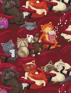 quality fabric cats watching scary movie black 100% cotton 1/4 yard (18x22)