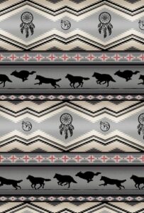 quality fabric native spirit tucson wolf stripe border grey 100% cotton 1/4 yard (18x22)