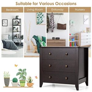 Giantex Drawer Chest with 3 Drawers,Solid Curved Legs and Double Handled Bedside Table Storage Dresser Cabinet for Bedroom, Living Room, Entryway, Nursery 28x 18x 26 Inch Drawer Dresser (Deep Coffee)